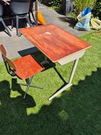Ouderwetse Schoolbank met Stoel, Huis en Inrichting, Stoelen, Ophalen, Gebruikt, Ouderwets, Bruin