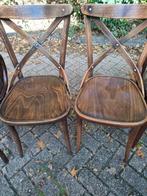2 Cafe Stoelen - Houten Kruisstoelen, Huis en Inrichting, Stoelen, Ophalen, Gebruikt, Twee, Bruin