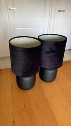 2 schemerlampjes met zwart velours lampenkap, Ophalen, 25 tot 50 cm, Zwart, Rond