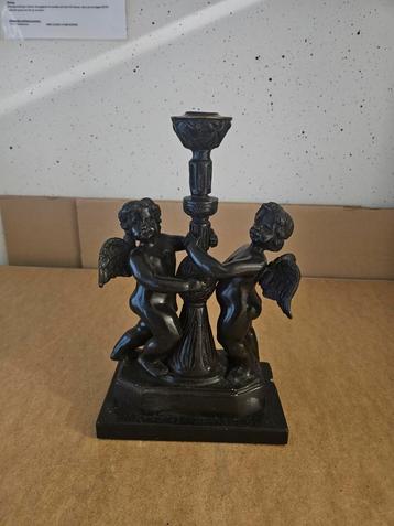 Bronzen kandelaar op marmer voet - putti kaarshouder beschikbaar voor biedingen