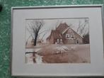 aquarel in lijst Stolpboerderij Groenhoven te Wieringerwaard, Ophalen of Verzenden