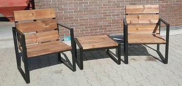 Lounche set, tuinset stalen frame met hout. beschikbaar voor biedingen