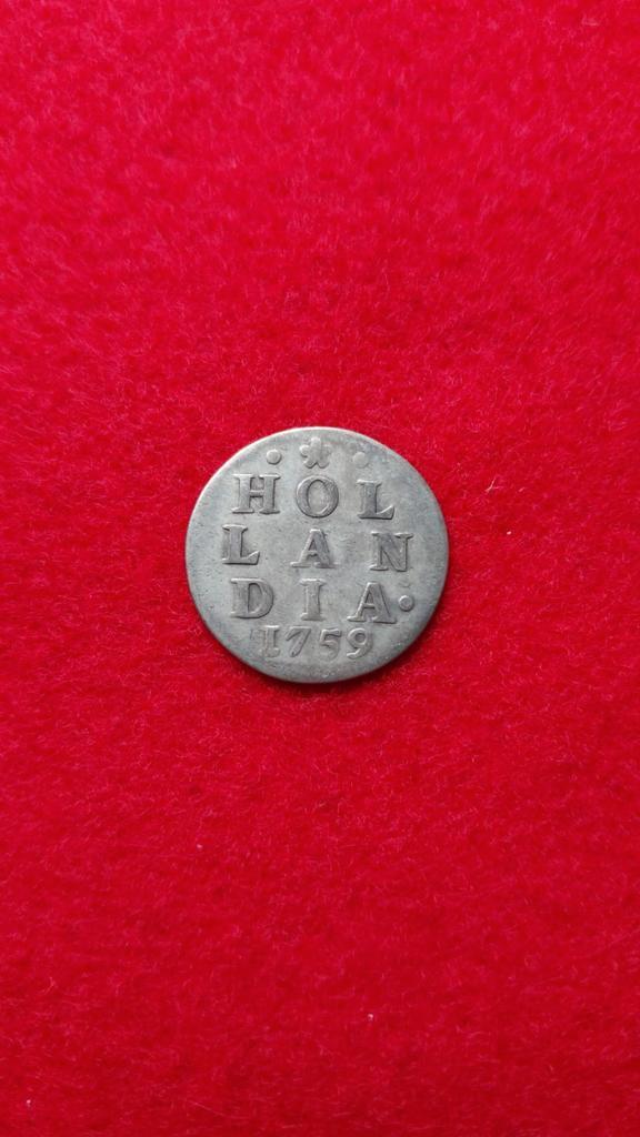 Dubbele Wapenstuiver Hollandia 1759 Zilver, Postzegels en Munten, Munten | Nederland, Losse munt, Overige waardes, Vóór koninkrijk