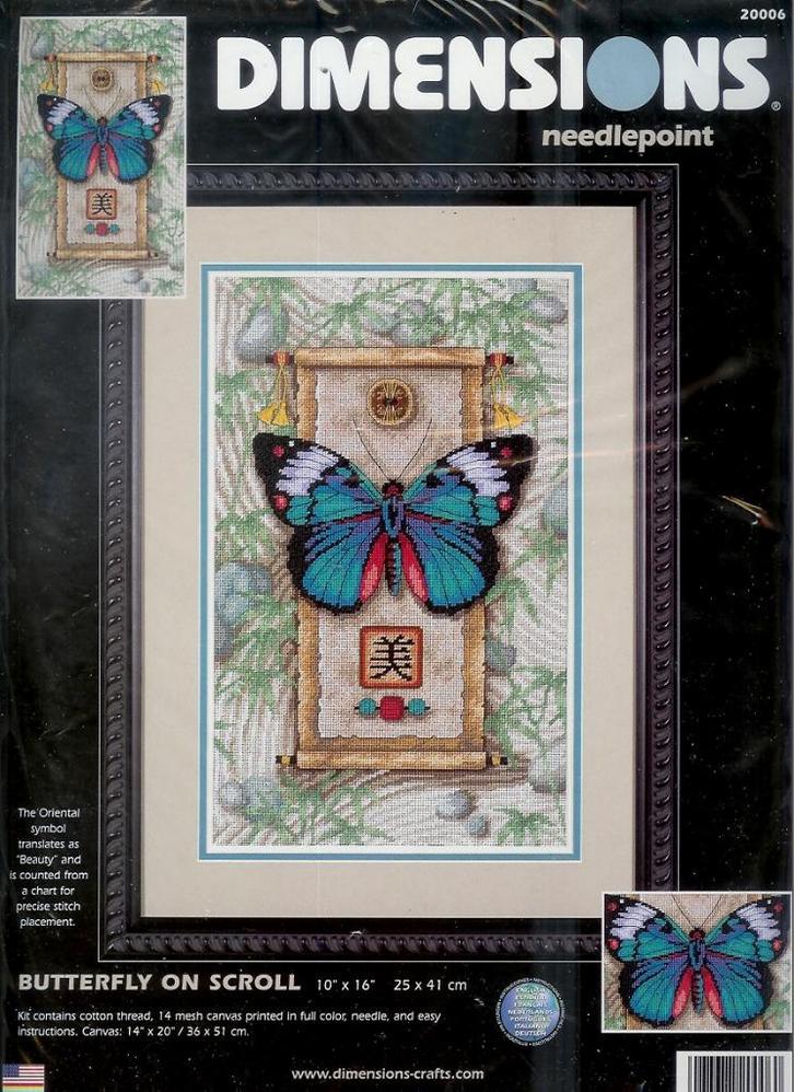 Cado dimensions borduurpakket butterfly on scroll stramien, Hobby en Vrije tijd, Borduren en Borduurmachines, Nieuw, Borduurpakket