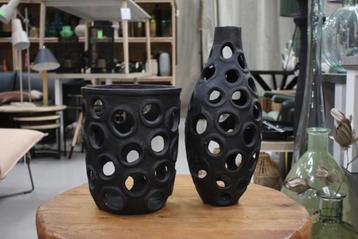 2 x zwarte vaas Misobe Light & Living metaal pot deco beschikbaar voor biedingen
