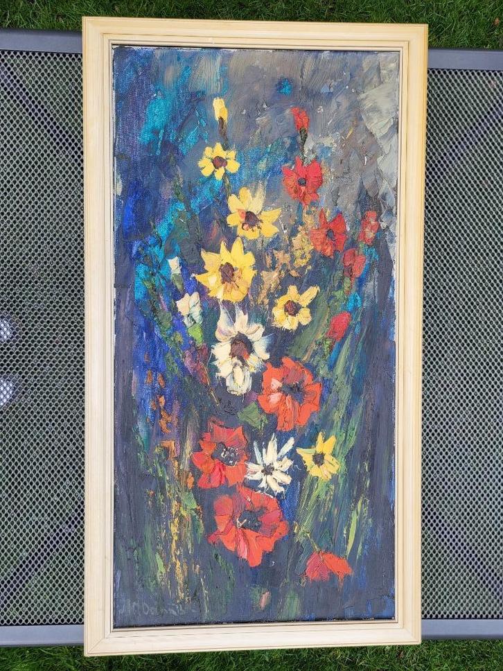 Kleurrijk bloemenschilderij gekocht bij Hefti (1970), Antiek en Kunst, Kunst | Schilderijen | Abstract, Ophalen