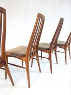 Set van 4 vintage ‘Eva’ stoelen, Niels Koefoed ‘60, Huis en Inrichting, Stoelen, Verzenden, Zo goed als nieuw, Bruin
