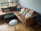 Cognac leren hoekbank van gerecycled leer, Huis en Inrichting, Banken | Bankstellen, Ophalen, 250 tot 300 cm, Gebruikt, Hoekbank