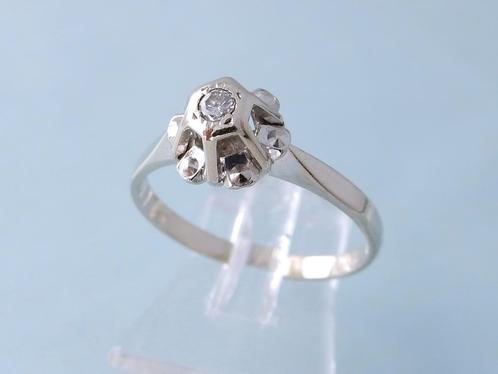 18 karaat Wit Gouden Solitair Ring met grote 0.05crt Diamant, Sieraden, Tassen en Uiterlijk, Ringen, Nieuw, Dame, 17 tot 18, Wit