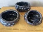 Vintage Kleine Trio Studio Raku Mat Steengoed Kommen 70s, Hobby en Vrije tijd, Pottenbakken, Ophalen of Verzenden, Gebruikt