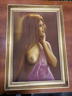 schilderij op fluweel, erotisch, naakte dame, mooie gezicht, Ophalen of Verzenden