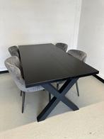 Eettafel zwart met stoelen, Ophalen, 50 tot 100 cm, Zo goed als nieuw, Vijf personen of meer