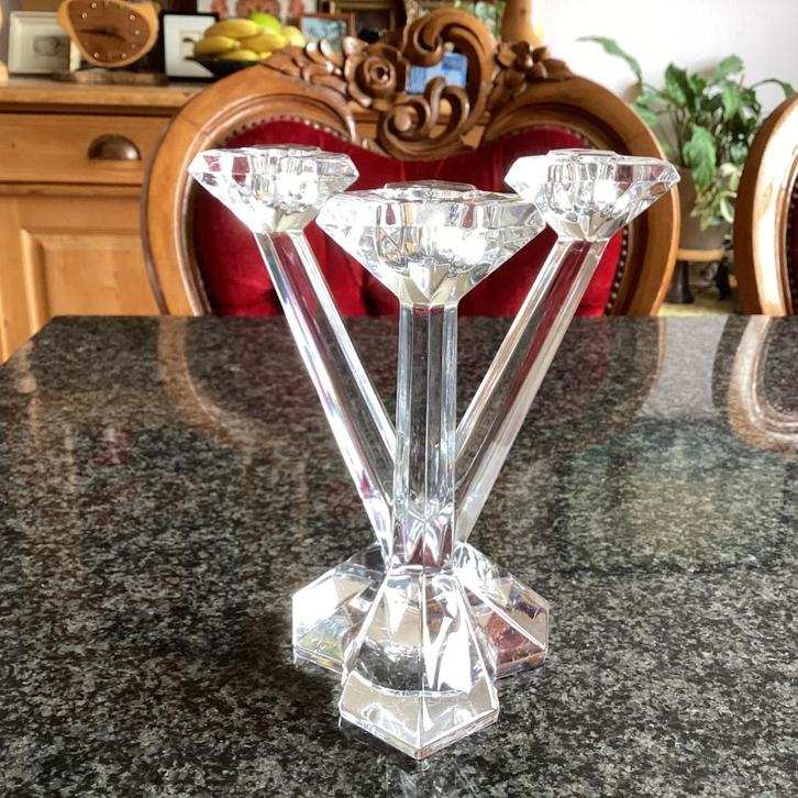 Kandelaar, kristal, Villeroy en Boch, driearm, vintage, Antiek en Kunst, Antiek | Glas en Kristal, Ophalen