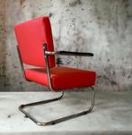 Fauteuil rood leder, Gispen, Minder dan 75 cm, Metaal, Zo goed als nieuw