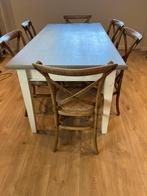 Houten tafel 90x180 met 6 bistrostoelen, Huis en Inrichting, Tafels | Eettafels, Ophalen, Gebruikt, 50 tot 100 cm, Vijf personen of meer