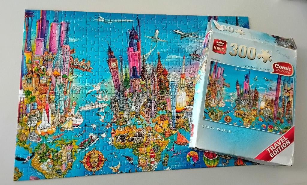 Puzzel - legpuzzel - Crazy World - Gerold Como - 300 stukjes, Ophalen of Verzenden, Minder dan 500 stukjes, Gebruikt, Legpuzzel