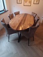 Ovale Mango Houten Eettafel + 6 Taupe Stoelen, Huis en Inrichting, Tafels | Eettafels, Ophalen, 100 tot 150 cm, 200 cm of meer