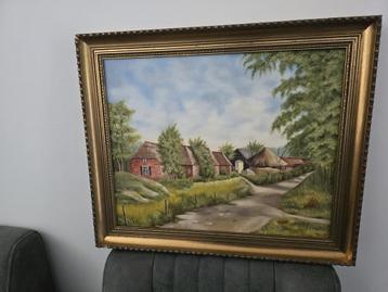 Schilderij landelijke boerderij in gouden brocante lijst.
 beschikbaar voor biedingen