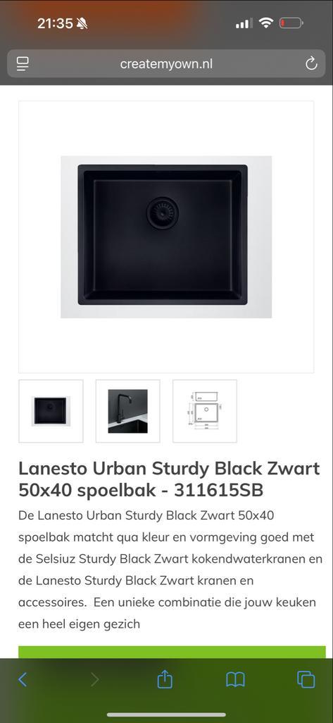 Lanesto Urban Sturdy Zwart 50x40 spoelbak, Huis en Inrichting, Keuken | Keukenelementen, Nieuw, Minder dan 100 cm, 50 tot 100 cm