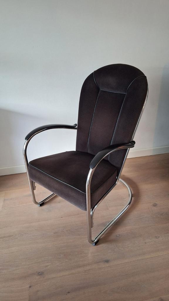 Gispen AA fauteuil in zwarte ribstof., Huis en Inrichting, Fauteuils, Gebruikt, Metaal, Stof, 50 tot 75 cm, 75 tot 100 cm, Ophalen of Verzenden
