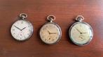 3 zakhorloges jaren ‘50, Sieraden, Tassen en Uiterlijk, Horloges | Antiek, Overige merken, Zakhorloge, Staal, 1930 tot 1960
