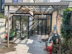 Terrasoverkapping, grijs aluminium met glazen dak., Tuin en Terras, Overkappingen, Ophalen, Gebruikt