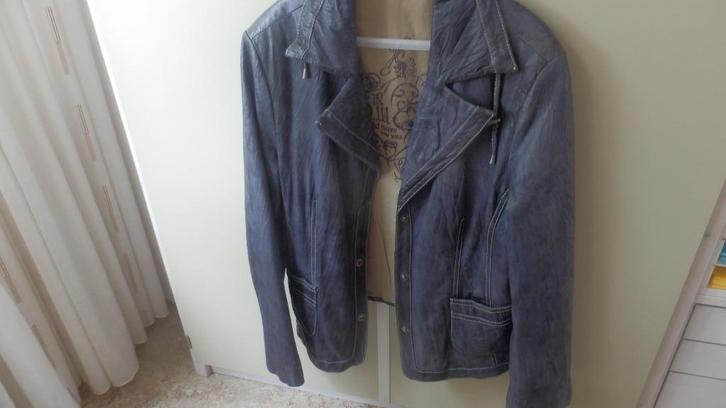 leren jasje merk David Moore, Kleding | Dames, Jassen | Zomer, Zo goed als nieuw, Maat 42/44 (L), Blauw, Ophalen of Verzenden