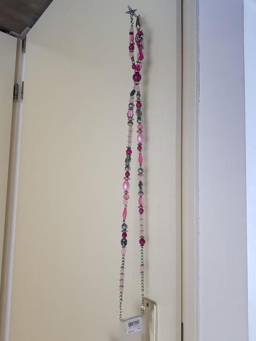 Lange ketting - Miss Etam -- roze / zilverkleurig (nieuw!), Sieraden, Tassen en Uiterlijk, Kettingen, Nieuw, Overige materialen