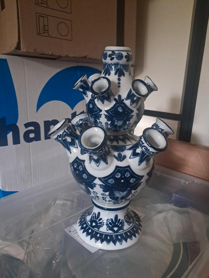 &Klevering Tulpenvaas Delfts Blauw, Huis en Inrichting, Woonaccessoires | Vazen, Zo goed als nieuw, Blauw, Minder dan 50 cm, Aardewerk of Porselein