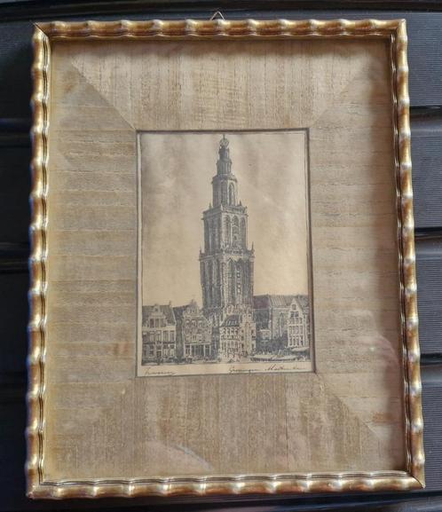 Schilderij  Martinitoren Groningen door Zwerver, Antiek en Kunst, Kunst | Schilderijen | Klassiek, Ophalen of Verzenden