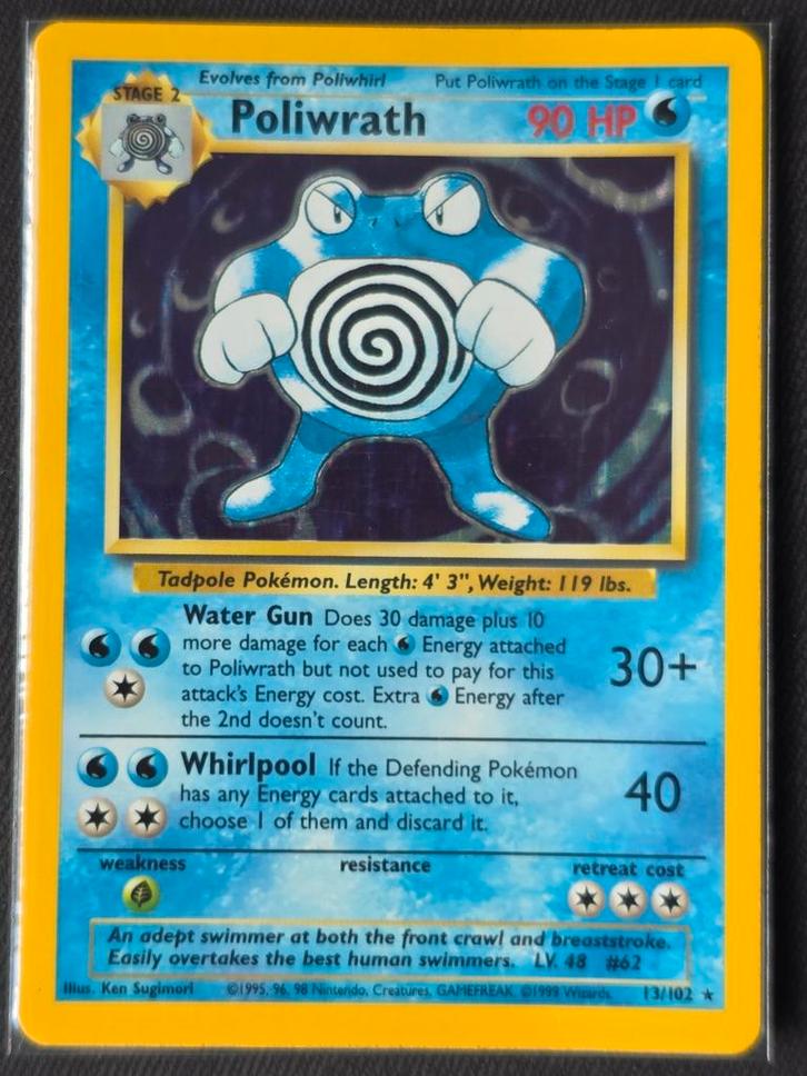 Poliwrath - Base Set - 13/102 Engels Excellent, Hobby en Vrije tijd, Verzamelkaartspellen | Pokémon, Gebruikt, Losse kaart, Ophalen of Verzenden