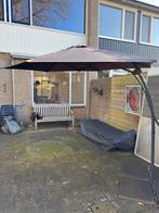 Donkergrijze Parasol 3 Meter met Voet - Makkelijk Bedienbaar, Ophalen, Gebruikt, Kantelbaar, 2 tot 3 meter