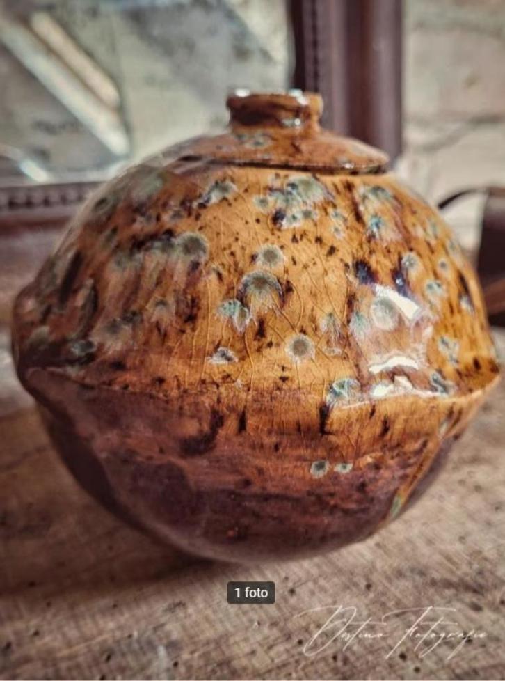 Tempelpot “EARTH” maat L handgemaakt keramiek, Antiek en Kunst, Kunst | Overige Kunst, Ophalen of Verzenden