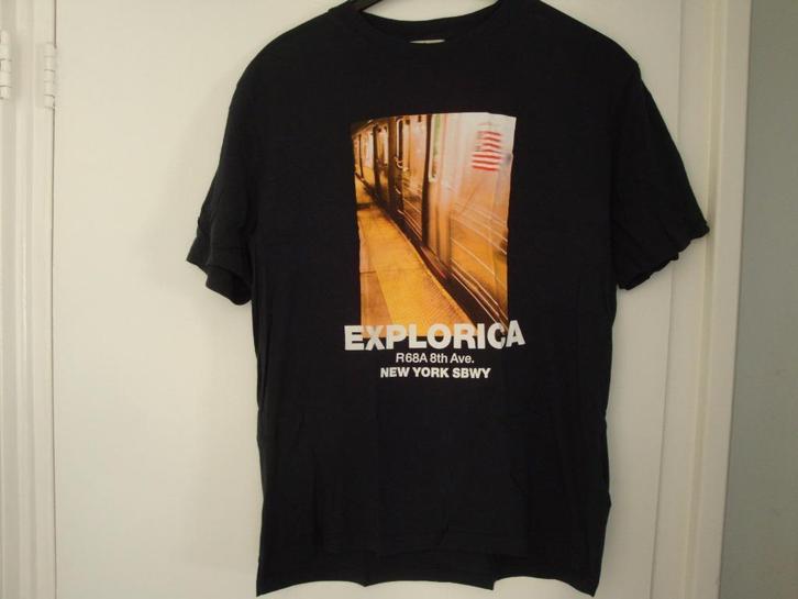 Donker blauw shirt met opdruk. Maat M., Kleding | Heren, T-shirts, Zo goed als nieuw, Maat 48/50 (M), Blauw, Ophalen of Verzenden