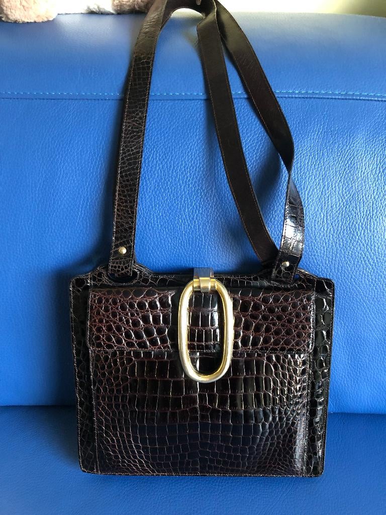 Authentieke Christian Dior krokodillenleren tas, Verzenden, Gebruikt, Bruin, Handtas