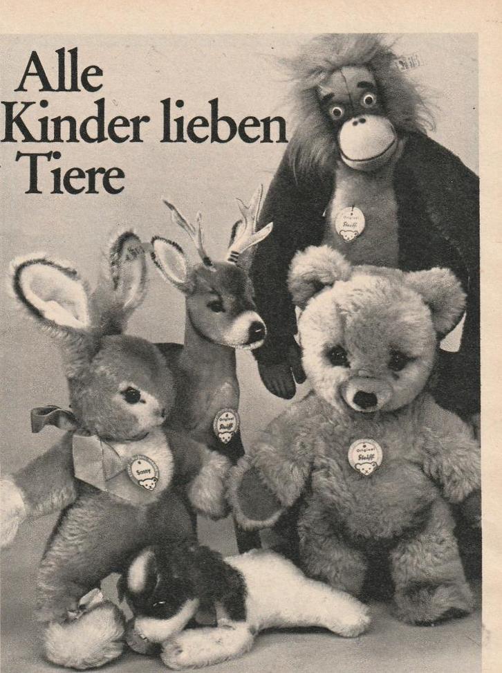 Retro reclame 1971 Steiff speelgoed knuffels beren konijnen, Verzamelen, Retro, Overige typen, Verzenden