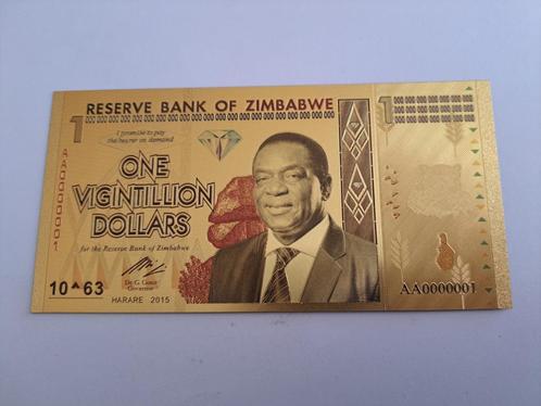 BILJET -ZIMBABWE - GOUDFOLIE-1 VIGINTILLILION DOLLARS (226), Postzegels en Munten, Bankbiljetten | Afrika, Los biljet, Zimbabwe