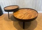 Houten ronde salontafels, Huis en Inrichting, Tafels | Salontafels, Ophalen, Gebruikt, 50 tot 100 cm, Rond