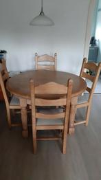 MOET WEG !! Massief licht eiken eethoek uitschuifbaar., Ophalen, Gebruikt, 4 tot 6 stoelen