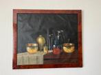 Klassiek schilderij: stilleven met glas en koperwerk, Ophalen