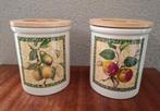 2x Pimpernel voorraadpot met houten deksel + 6 onderzetters, Huis en Inrichting, Keuken | Servies, Gebruikt, Overige typen, Ophalen of Verzenden