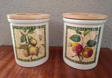 2x Pimpernel voorraadpot met houten deksel + 6 onderzetters beschikbaar voor biedingen