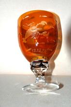 Een mooi gaaf kristal glas met zee dieren en tekst, Ophalen of Verzenden