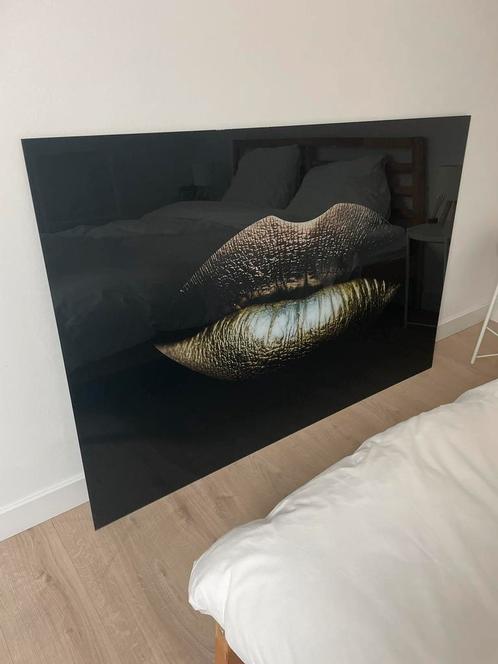 Schilderij Gouden lippen 150x100, Huis en Inrichting, Woonaccessoires | Schilderijen, Tekeningen en Foto's, Zo goed als nieuw