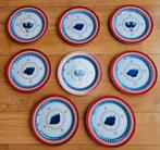 8 stuks plastic "Hollandse print borden - 5klompen/3tulpen, Gebruikt, Ophalen of Verzenden, Bord(en), Overige stijlen
