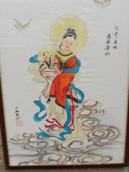 Chinees schilderij op zijde. Ca 1920. 34/49 cm., Antiek en Kunst, Kunst | Schilderijen | Klassiek, Ophalen