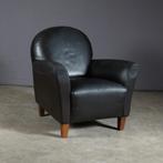 Vintage zwart lederen fauteuil, Huis en Inrichting, Fauteuils, 75 tot 100 cm, Ophalen of Verzenden, Hout, 75 tot 100 cm