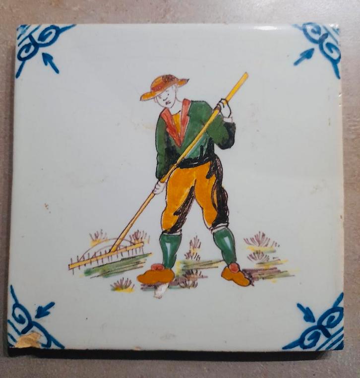 Oude Tegel met Boer, Antiek en Kunst, Antiek | Wandborden en Tegels, Ophalen of Verzenden