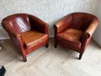 2 Vintage Leren Clubfauteuils chesterfield stijl, Huis en Inrichting, Fauteuils, Gebruikt, Chesterfield landelijk shapenleer leer lederen