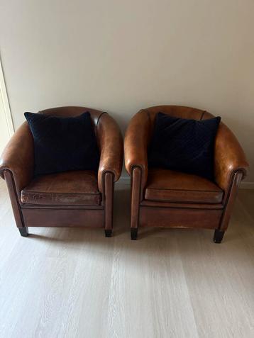 2 Vintage Schapenleren Fauteuils beschikbaar voor biedingen